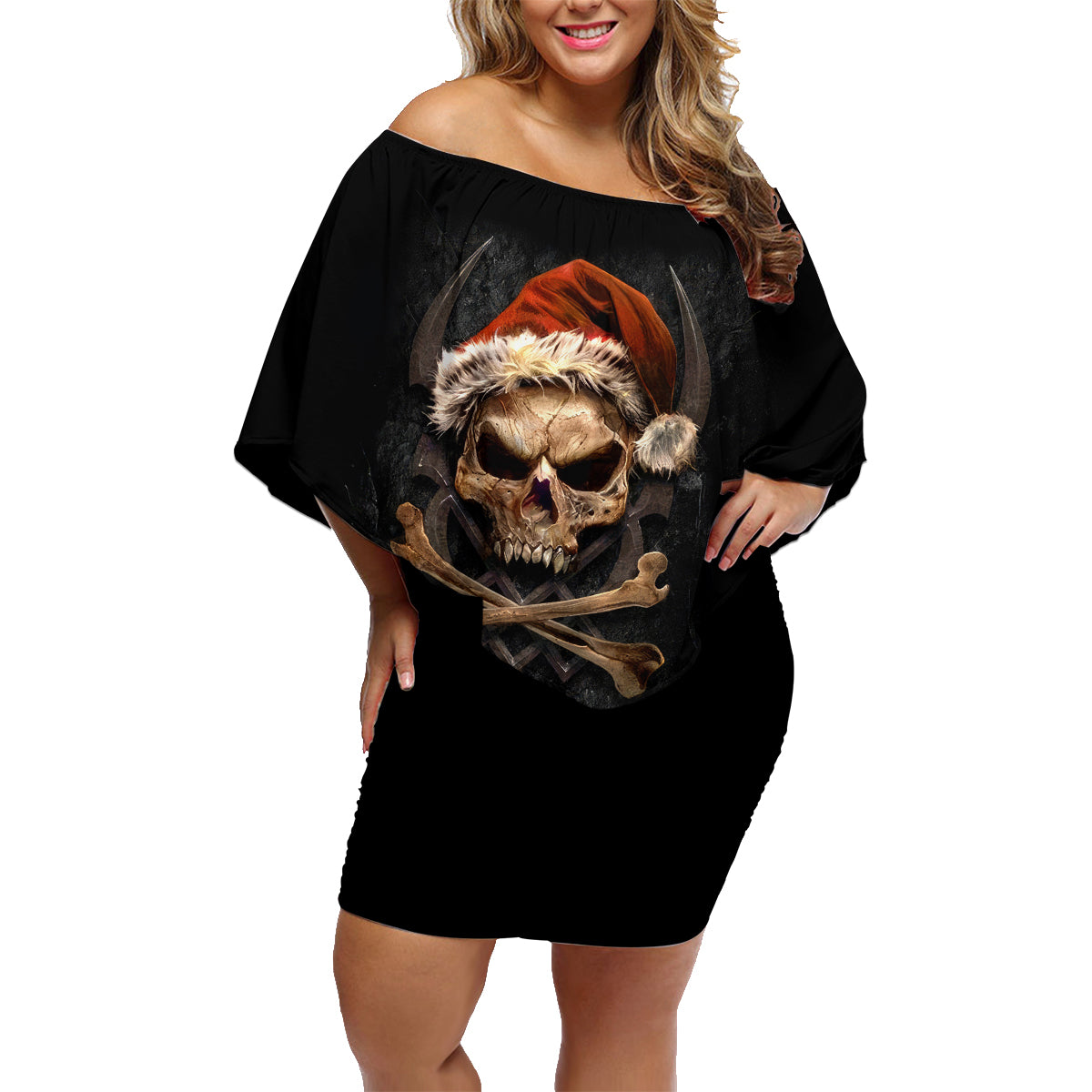 Skeleton Santa Claus Family Matching Off Shoulder Short Dress and Hawaiian Shirt Scary Skeleton Santa Claus Coming - Wonder Print Shop