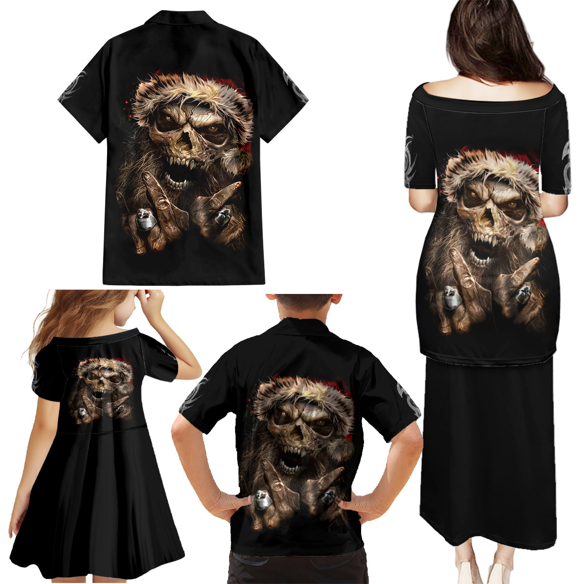 Skeleton Santa Claus Family Matching Puletasi Dress and Hawaiian Shirt Scary Skeleton Santa Claus Coming - Wonder Print Shop