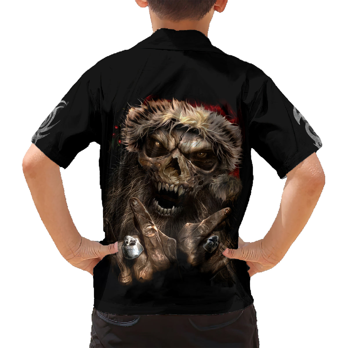 Skeleton Santa Claus Family Matching Short Sleeve Bodycon Dress and Hawaiian Shirt Scary Skeleton Santa Claus Coming - Wonder Print Shop