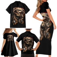 Skeleton Santa Claus Family Matching Short Sleeve Bodycon Dress and Hawaiian Shirt Scary Skeleton Santa Claus Coming - Wonder Print Shop