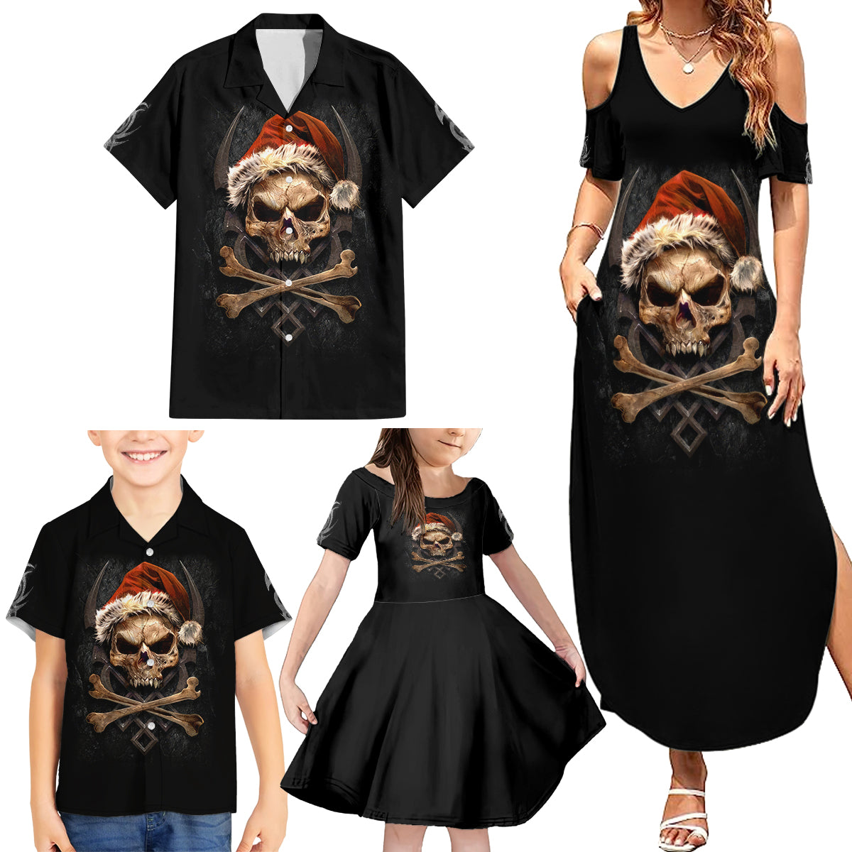 Skeleton Santa Claus Family Matching Summer Maxi Dress and Hawaiian Shirt Scary Skeleton Santa Claus Coming - Wonder Print Shop