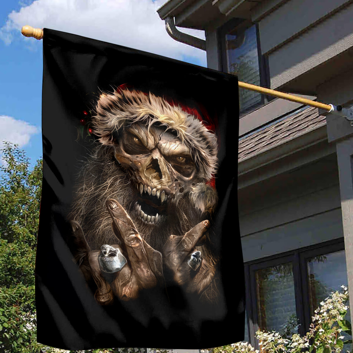 Skeleton Santa Claus Garden Flag Scary Skeleton Santa Claus Coming - Wonder Print Shop
