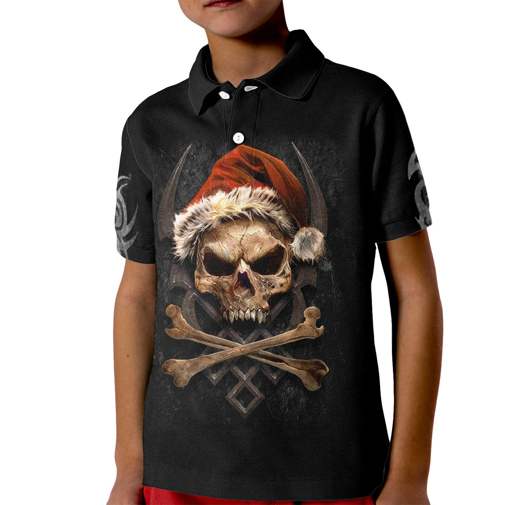 Skeleton Santa Claus Kid Polo Shirt Scary Skeleton Santa Claus Coming - Wonder Print Shop