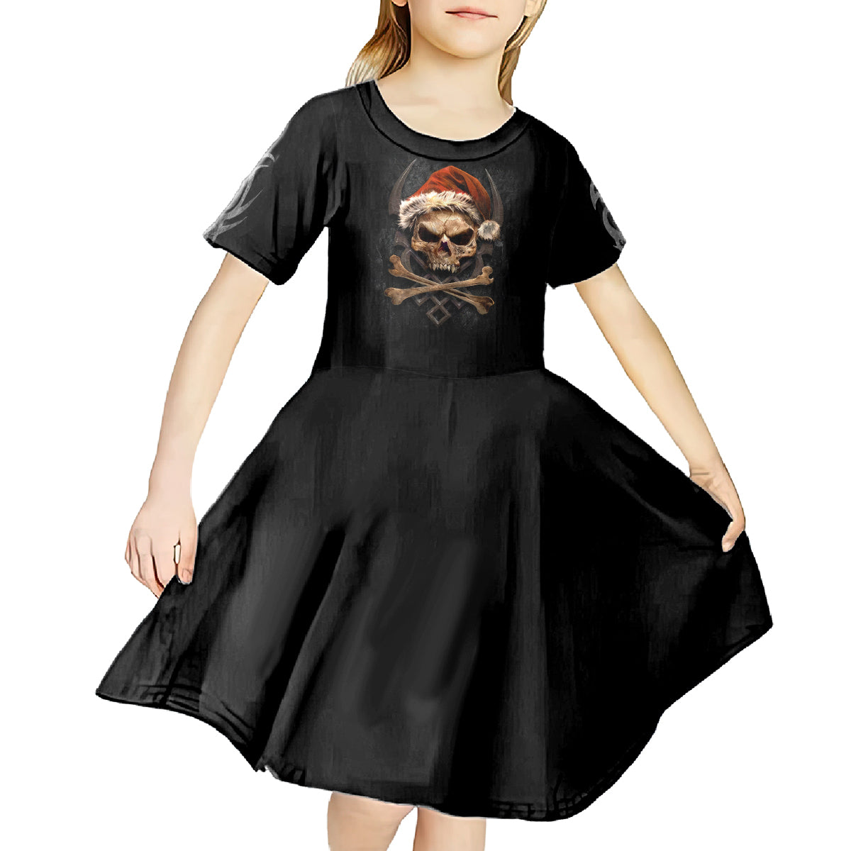 Skeleton Santa Claus Kid Short Sleeve Dress Scary Skeleton Santa Claus Coming - Wonder Print Shop