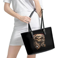 Skeleton Santa Claus Leather Tote Bag Scary Skeleton Santa Claus Coming - Wonder Print Shop