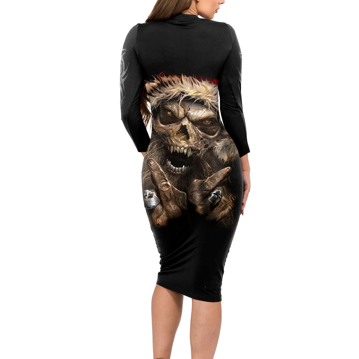 Skeleton Santa Claus Long Sleeve Bodycon Dress Scary Skeleton Santa Claus Coming - Wonder Print Shop