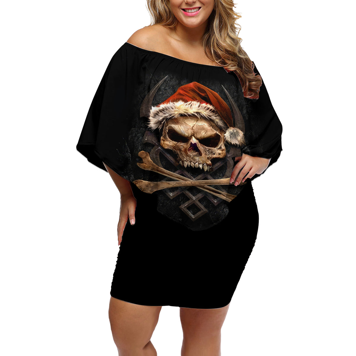 Skeleton Santa Claus Off Shoulder Short Dress Scary Skeleton Santa Claus Coming - Wonder Print Shop