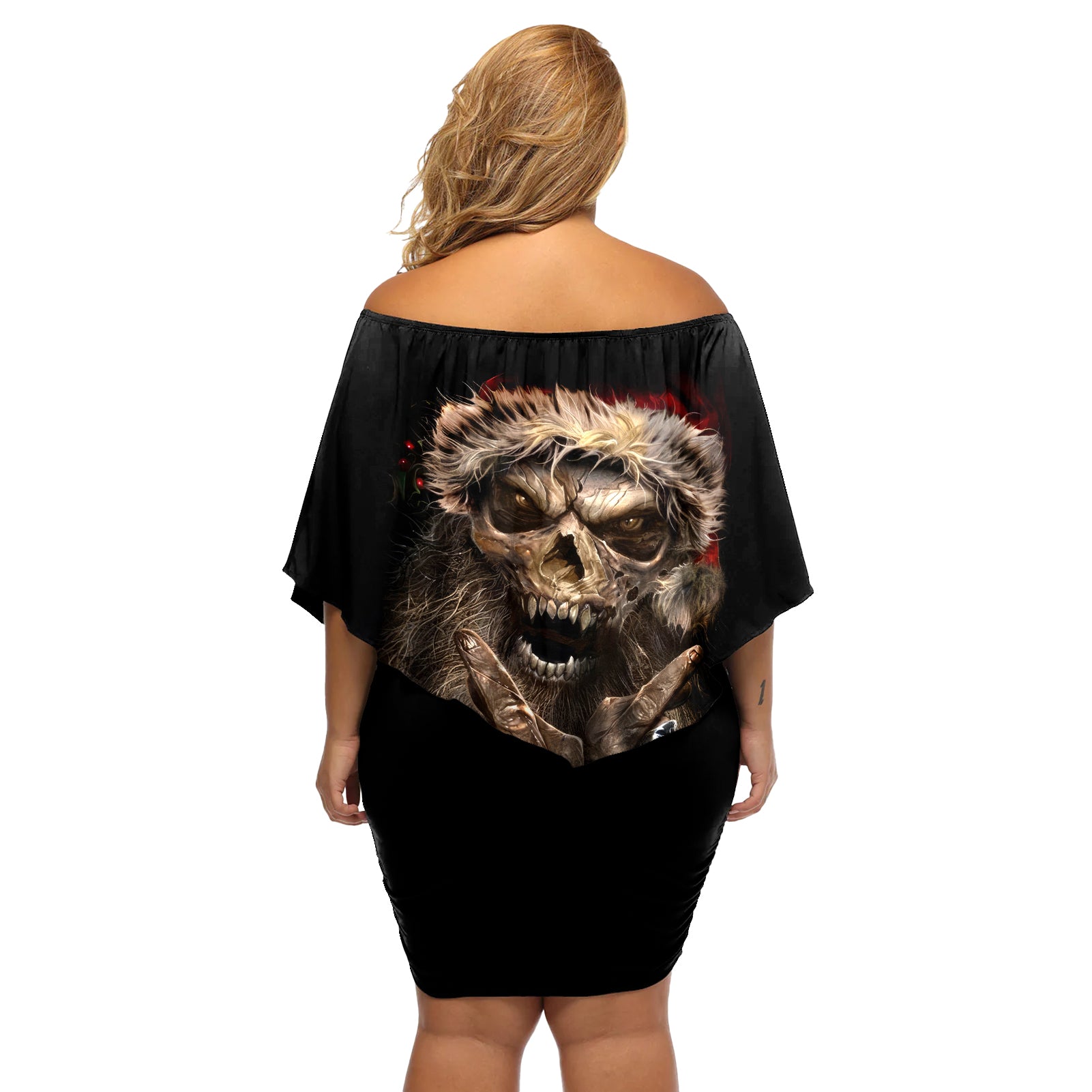 Skeleton Santa Claus Off Shoulder Short Dress Scary Skeleton Santa Claus Coming - Wonder Print Shop