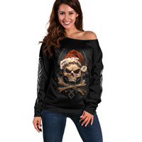 Skeleton Santa Claus Off Shoulder Sweater Scary Skeleton Santa Claus Coming - Wonder Print Shop