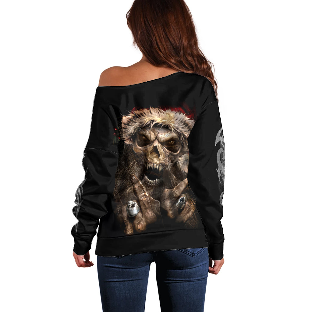 Skeleton Santa Claus Off Shoulder Sweater Scary Skeleton Santa Claus Coming - Wonder Print Shop