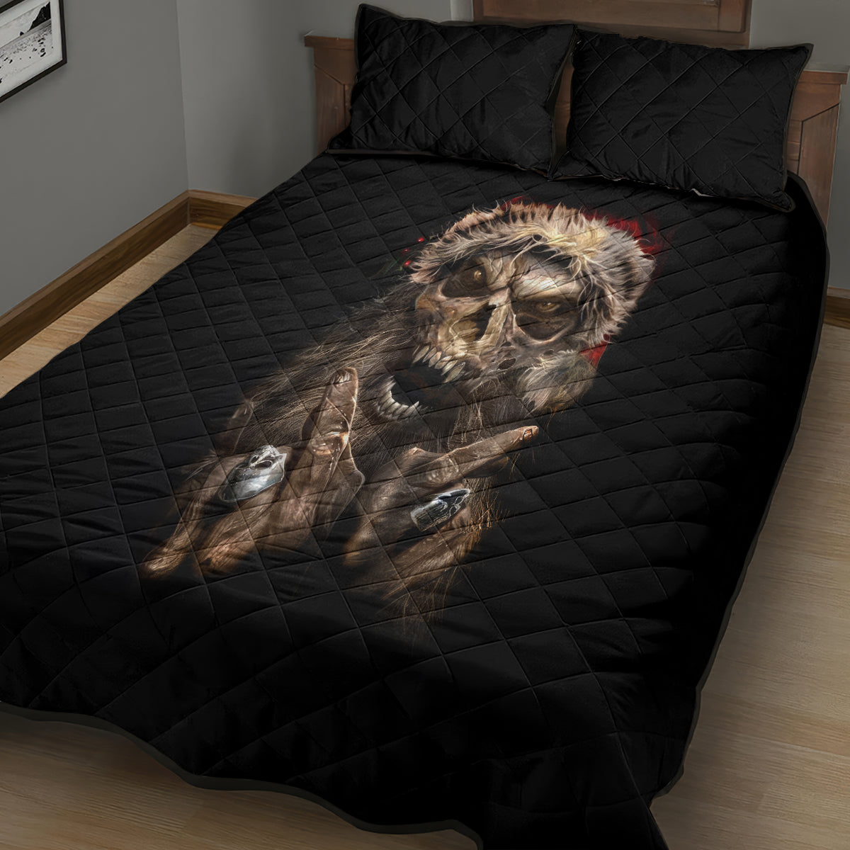 Skeleton Santa Claus Quilt Bed Set Scary Skeleton Santa Claus Coming - Wonder Print Shop