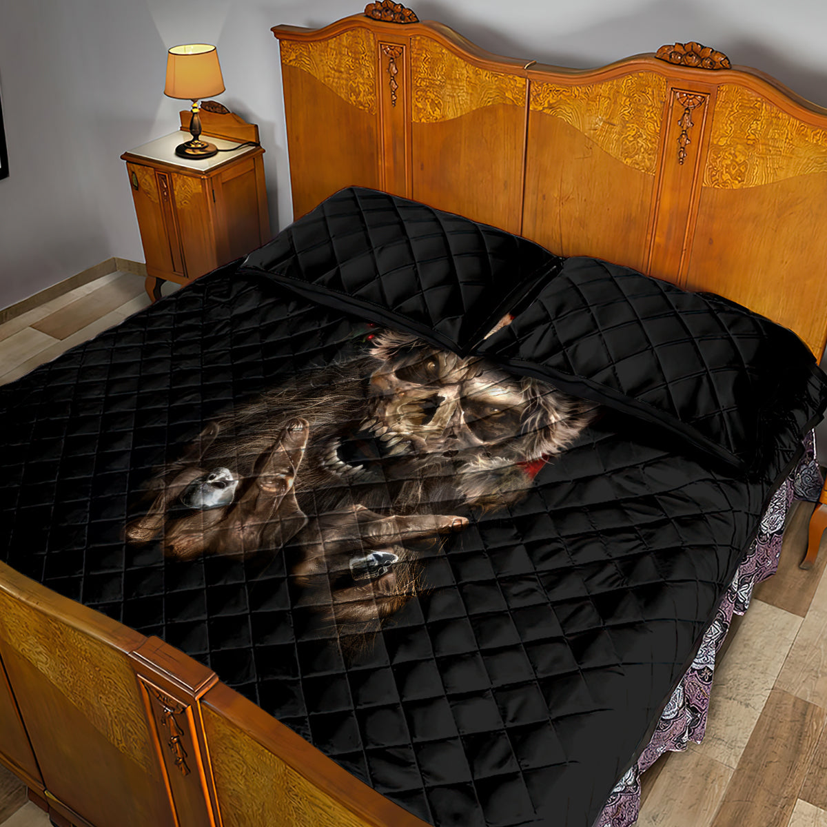 Skeleton Santa Claus Quilt Bed Set Scary Skeleton Santa Claus Coming - Wonder Print Shop