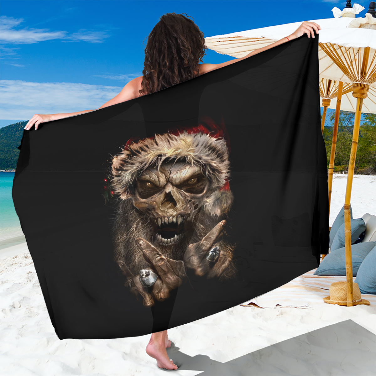 Skeleton Santa Claus Sarong Scary Skeleton Santa Claus Coming - Wonder Print Shop