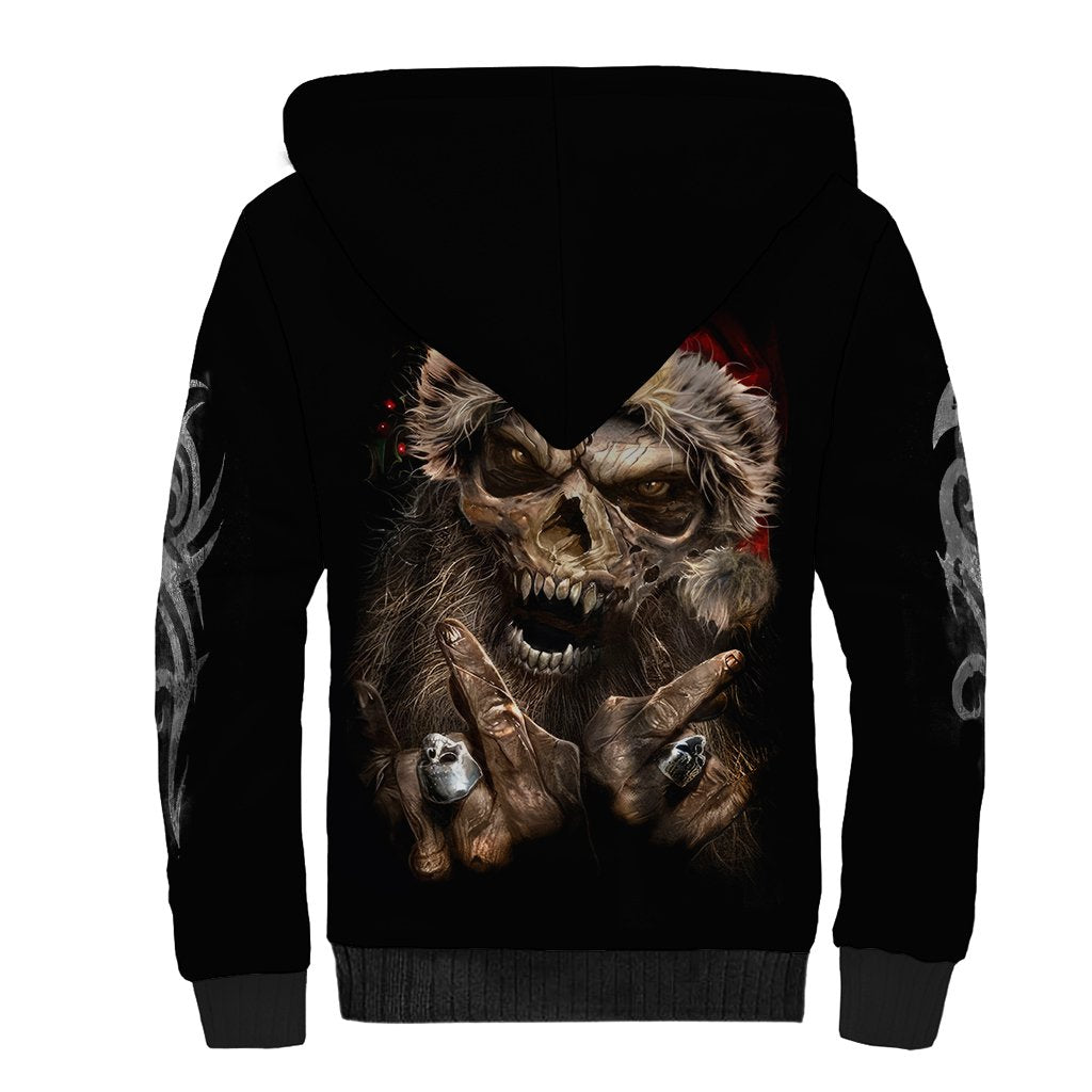 Skeleton Santa Claus Sherpa Hoodie Scary Skeleton Santa Claus Coming - Wonder Print Shop