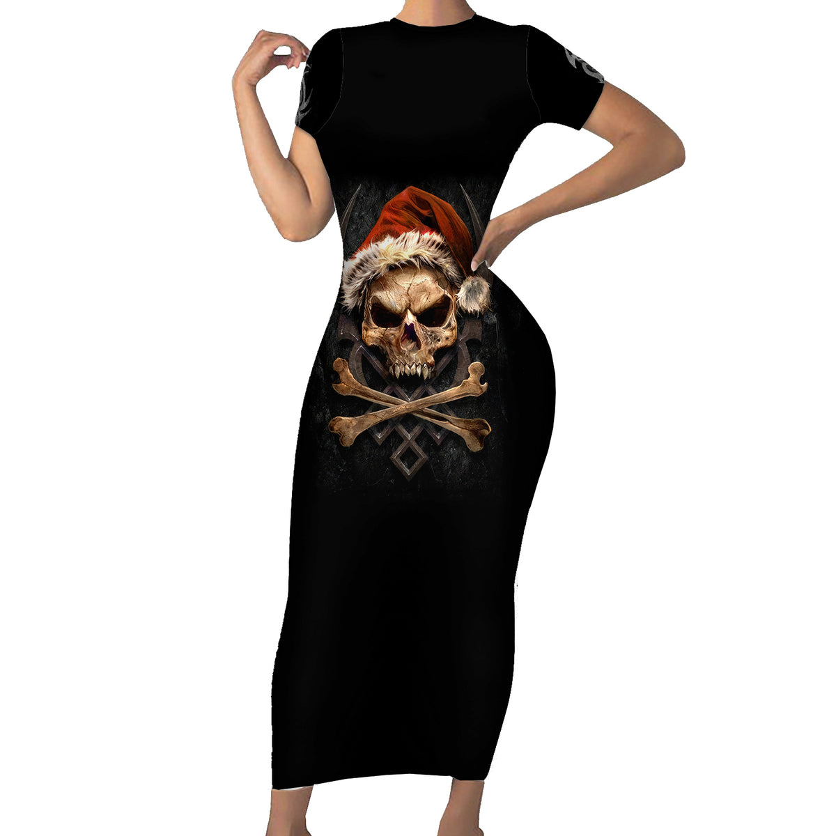 Skeleton Santa Claus Short Sleeve Bodycon Dress Scary Skeleton Santa Claus Coming - Wonder Print Shop