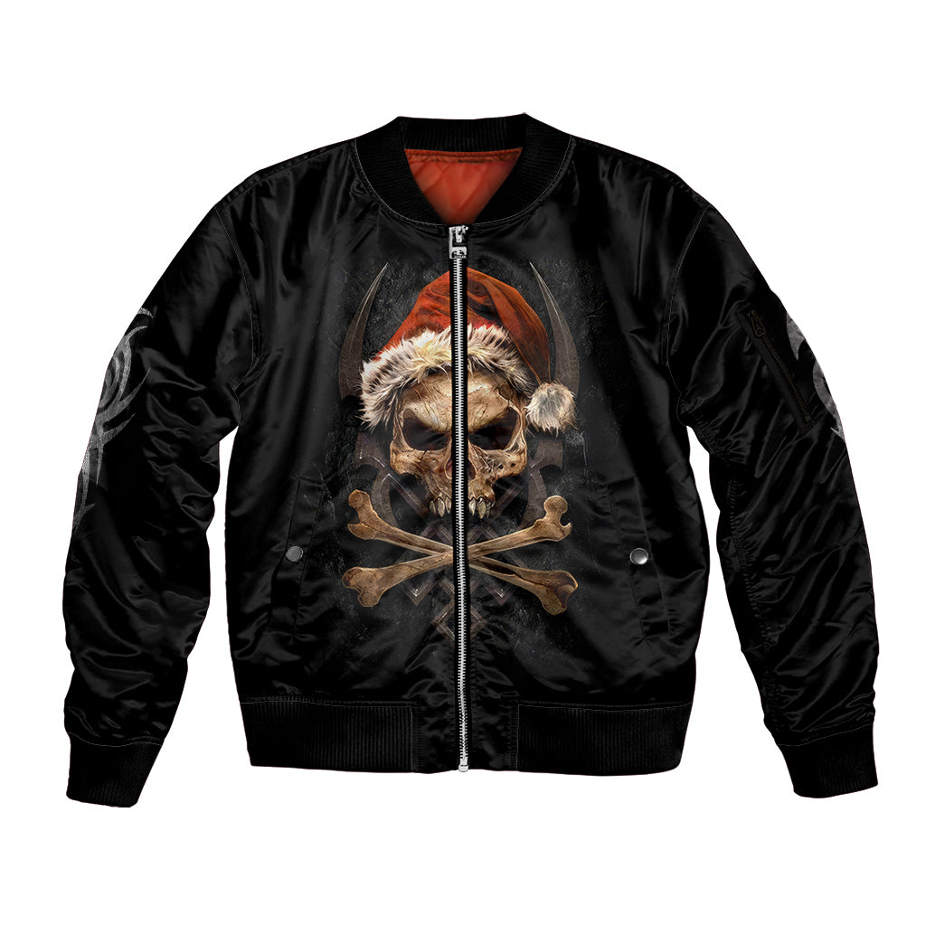 Skeleton Santa Claus Sleeve Zip Bomber Jacket Scary Skeleton Santa Claus Coming - Wonder Print Shop