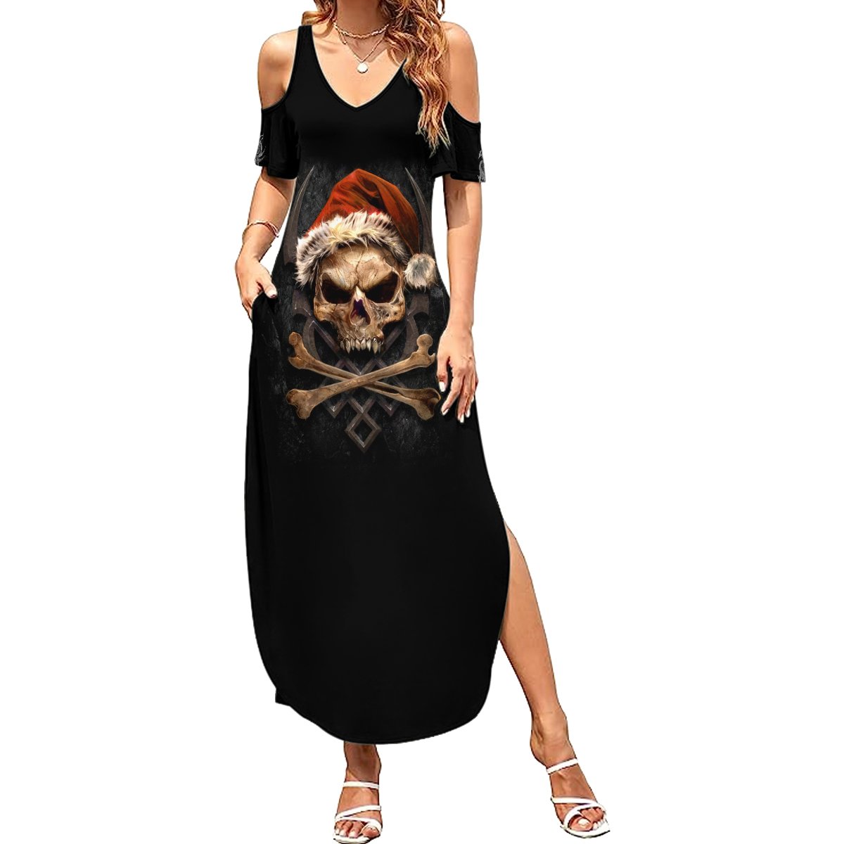 Skeleton Santa Claus Summer Maxi Dress Scary Skeleton Santa Claus Coming - Wonder Print Shop