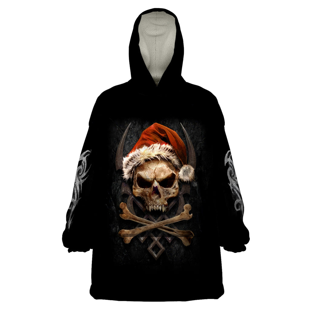 Skeleton Santa Claus Wearable Blanket Hoodie Scary Skeleton Santa Claus Coming - Wonder Print Shop