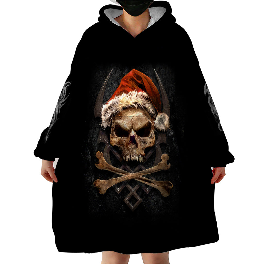 Skeleton Santa Claus Wearable Blanket Hoodie Scary Skeleton Santa Claus Coming - Wonder Print Shop