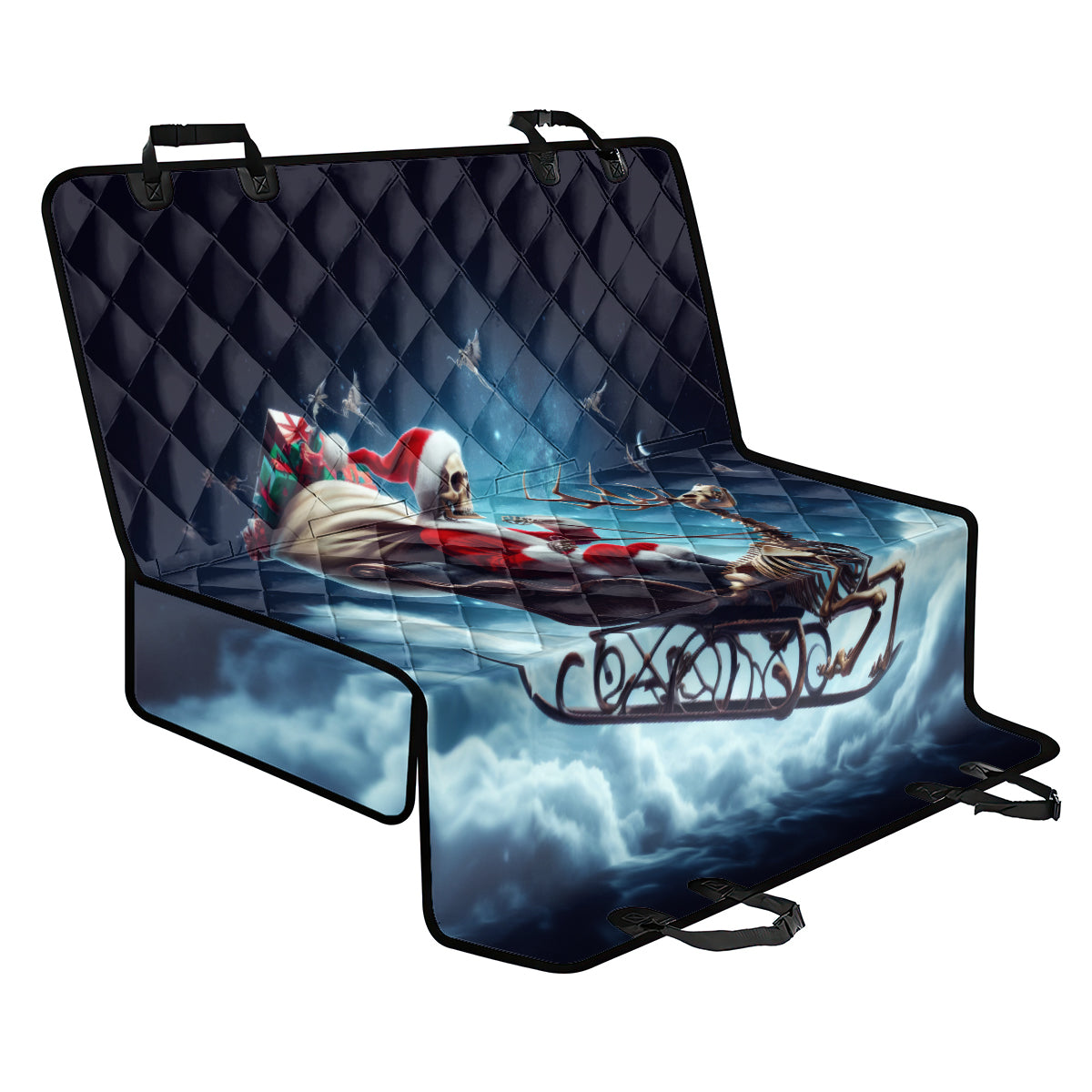 Skeleton Santa Claus Back Car Seat Cover Santa Claus Is Coming To Town - Wonder Print Shop