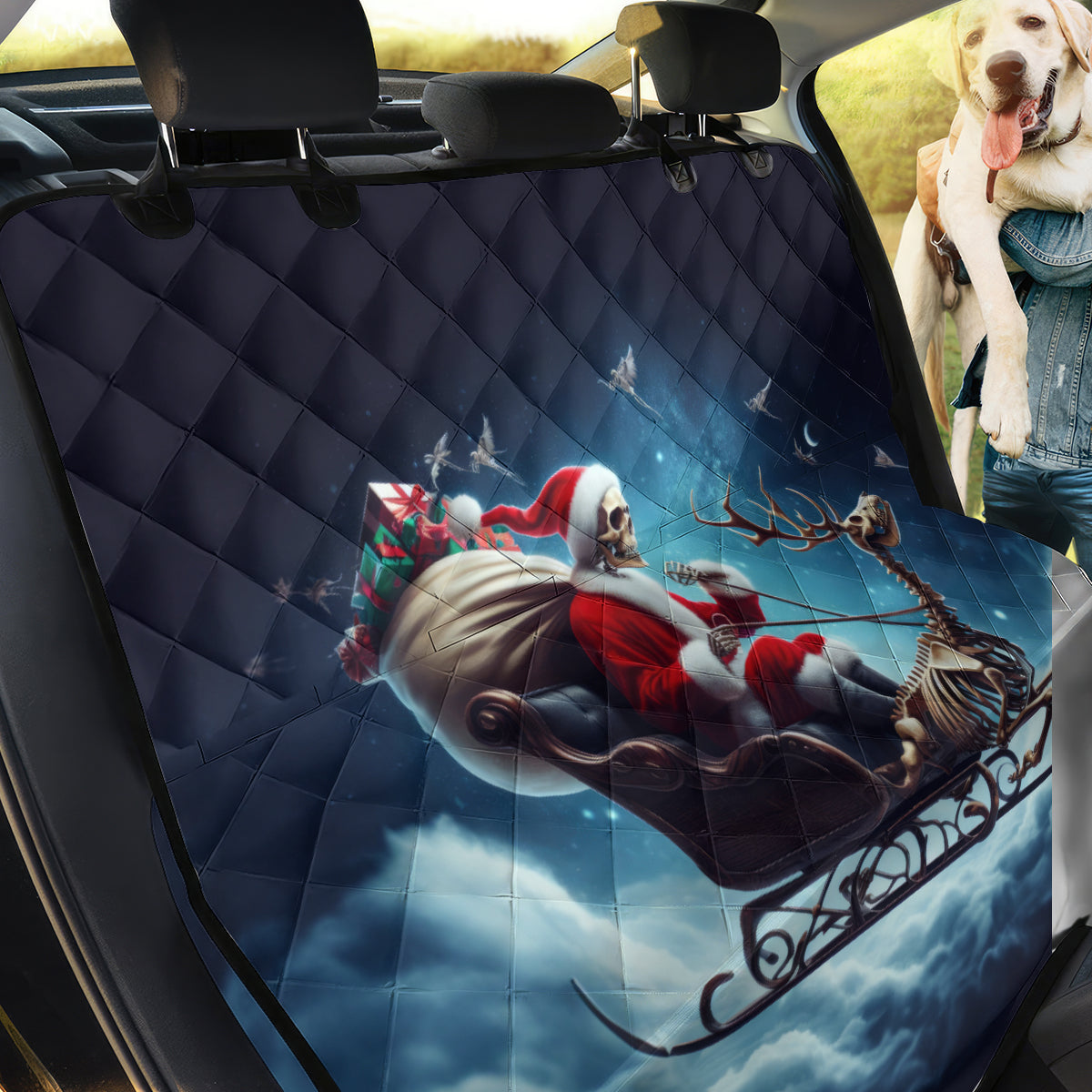 Skeleton Santa Claus Back Car Seat Cover Santa Claus Is Coming To Town - Wonder Print Shop