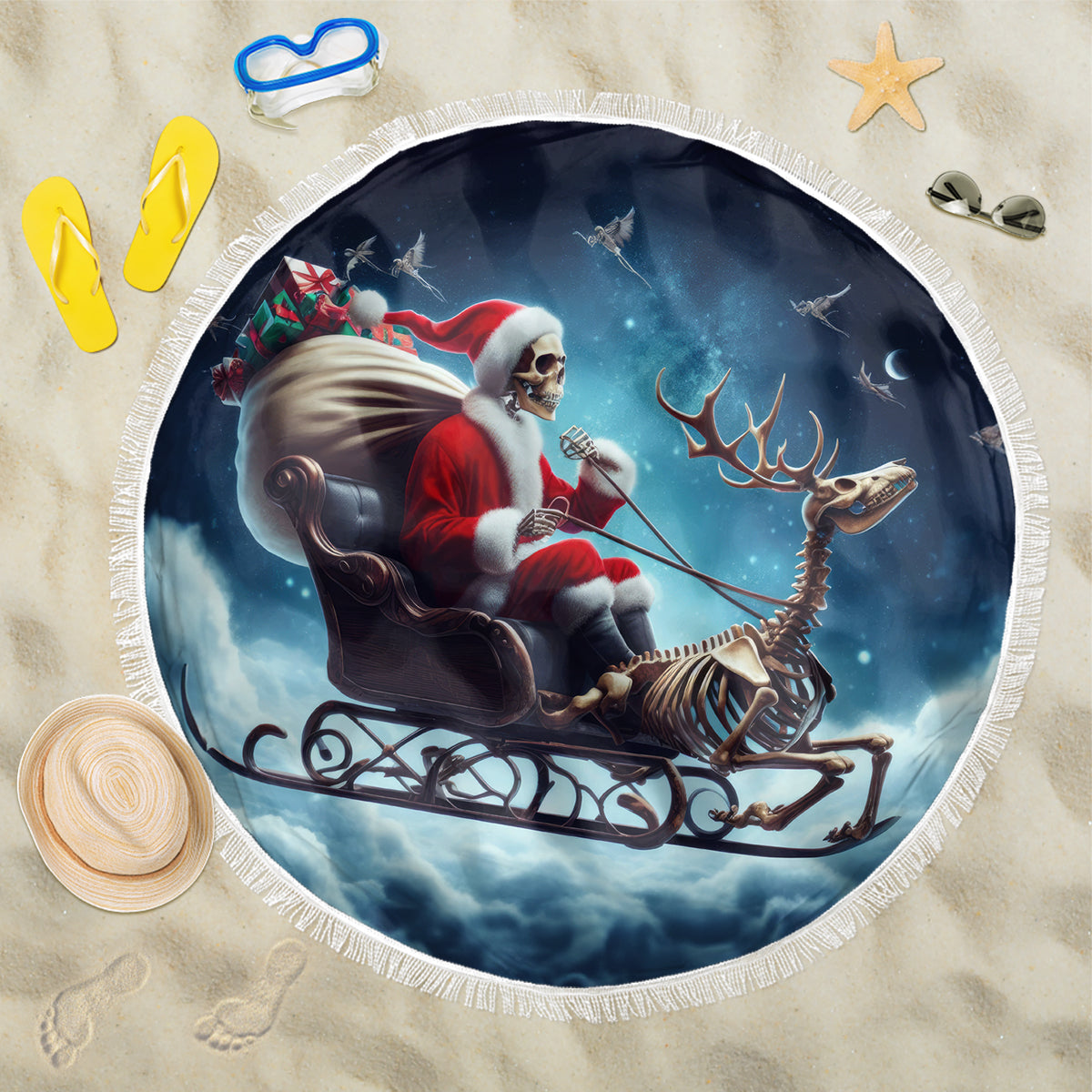 Skeleton Santa Claus Beach Blanket Santa Claus Is Coming To Town - Wonder Print Shop