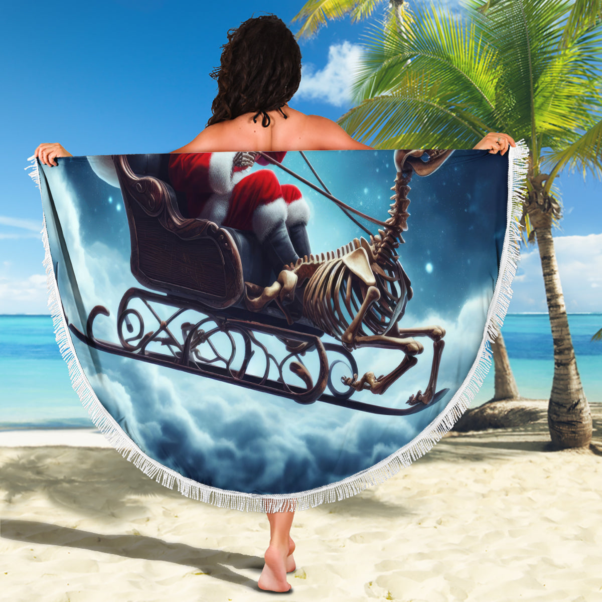 Skeleton Santa Claus Beach Blanket Santa Claus Is Coming To Town - Wonder Print Shop