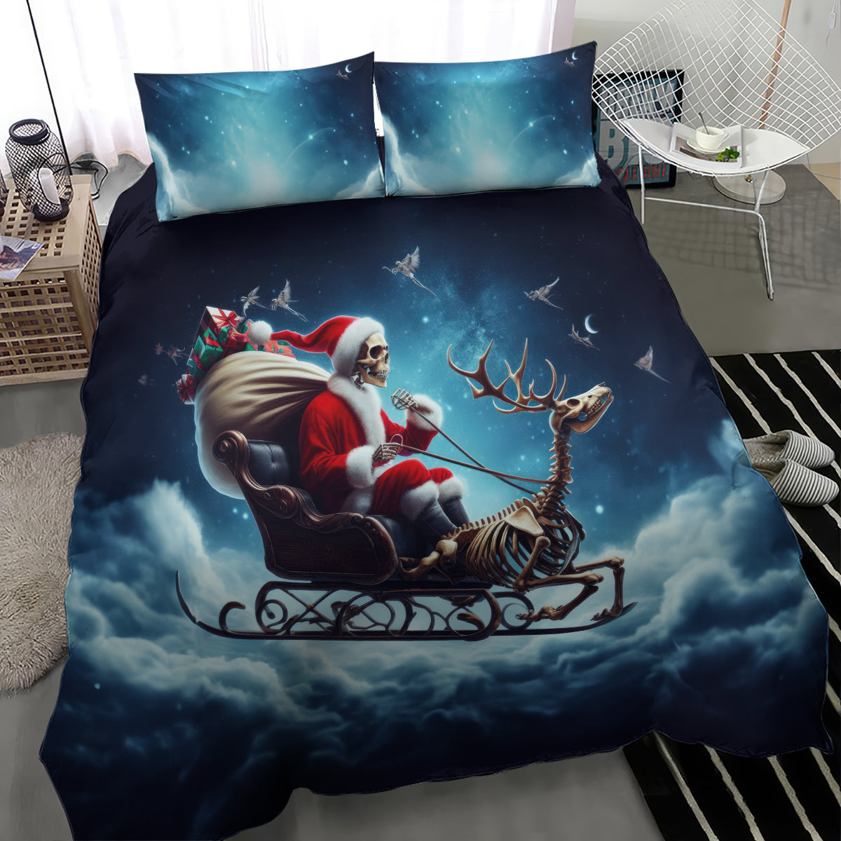 Skeleton Santa Claus Bedding Set Santa Claus Is Coming To Town - Wonder Print Shop
