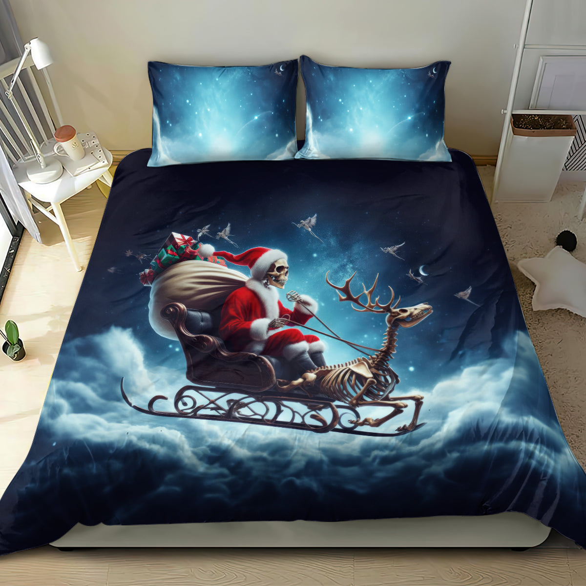 Skeleton Santa Claus Bedding Set Santa Claus Is Coming To Town - Wonder Print Shop