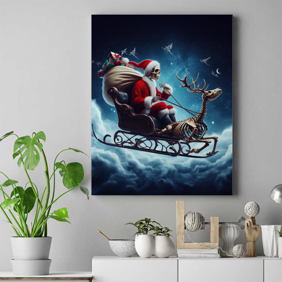 Skeleton Santa Claus Canvas Wall Art Santa Claus Is Coming To Town - Wonder Print Shop