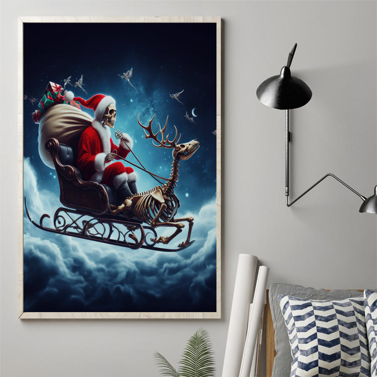 Skeleton Santa Claus Canvas Wall Art Santa Claus Is Coming To Town - Wonder Print Shop