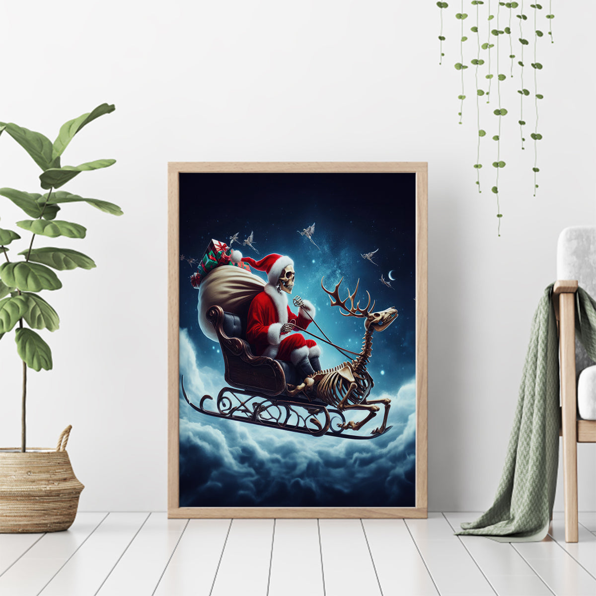Skeleton Santa Claus Canvas Wall Art Santa Claus Is Coming To Town - Wonder Print Shop