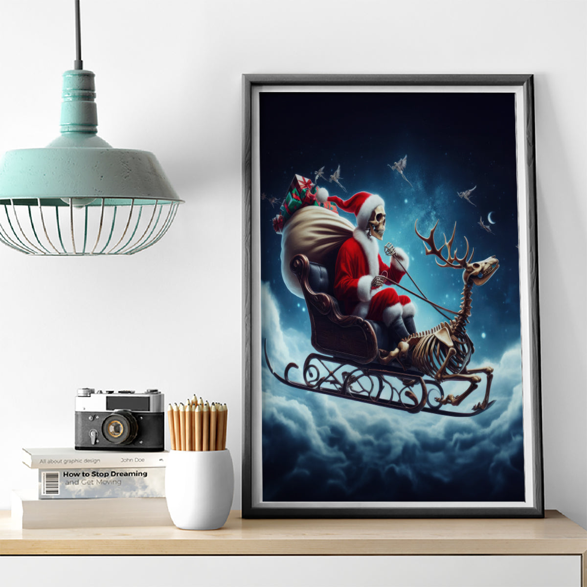 Skeleton Santa Claus Canvas Wall Art Santa Claus Is Coming To Town - Wonder Print Shop