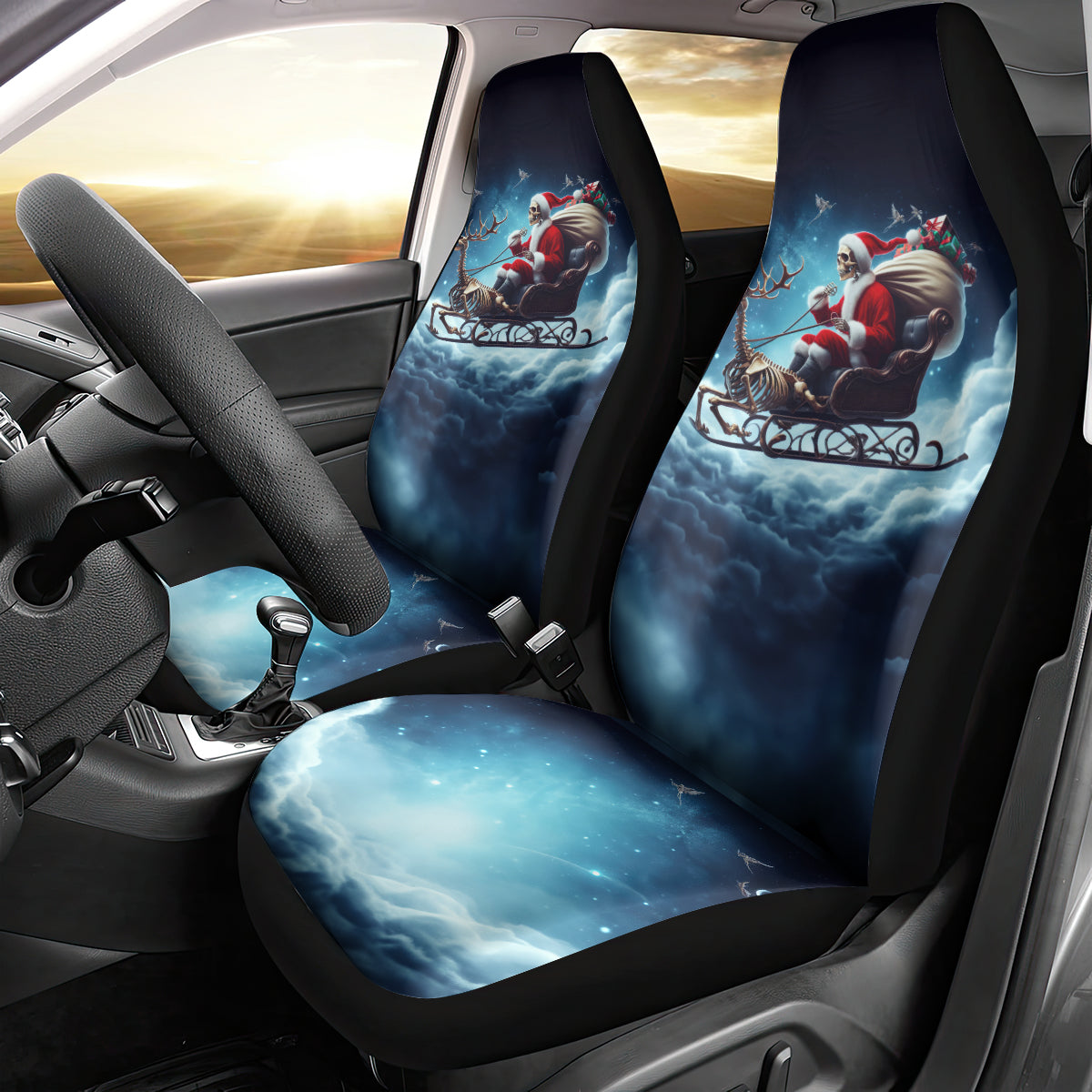 Skeleton Santa Claus Car Seat Cover Santa Claus Is Coming To Town - Wonder Print Shop