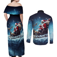 Skeleton Santa Claus Couples Matching Off Shoulder Maxi Dress and Long Sleeve Button Shirt Santa Claus Is Coming To Town - Wonder Print Shop