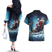 Skeleton Santa Claus Couples Matching Off The Shoulder Long Sleeve Dress and Hawaiian Shirt Santa Claus Is Coming To Town - Wonder Print Shop