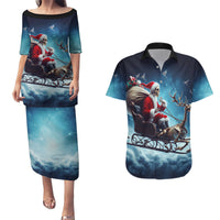 Skeleton Santa Claus Couples Matching Puletasi Dress and Hawaiian Shirt Santa Claus Is Coming To Town - Wonder Print Shop