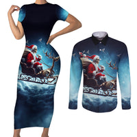 Skeleton Santa Claus Couples Matching Short Sleeve Bodycon Dress and Long Sleeve Button Shirt Santa Claus Is Coming To Town - Wonder Print Shop