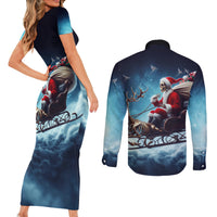 Skeleton Santa Claus Couples Matching Short Sleeve Bodycon Dress and Long Sleeve Button Shirt Santa Claus Is Coming To Town - Wonder Print Shop