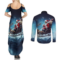 Skeleton Santa Claus Couples Matching Summer Maxi Dress and Long Sleeve Button Shirt Santa Claus Is Coming To Town - Wonder Print Shop