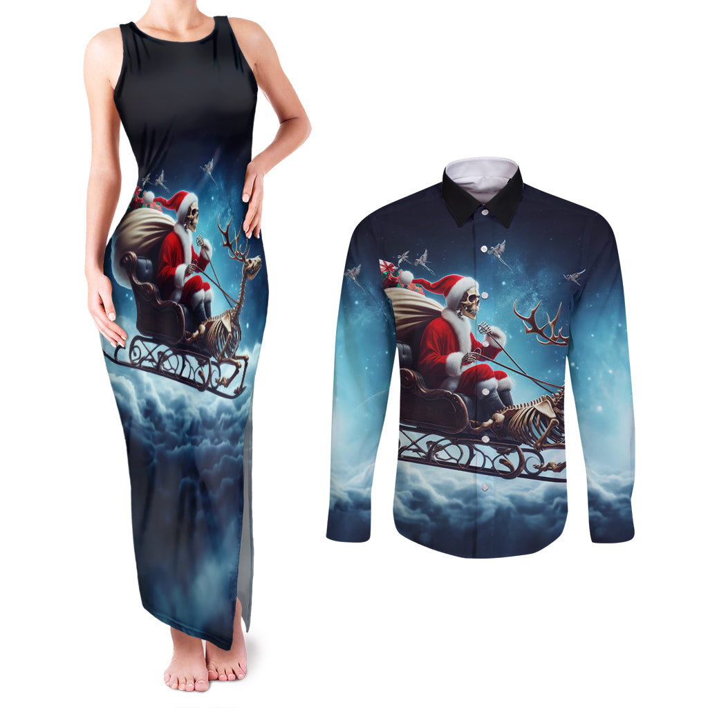 Skeleton Santa Claus Couples Matching Tank Maxi Dress and Long Sleeve Button Shirt Santa Claus Is Coming To Town - Wonder Print Shop