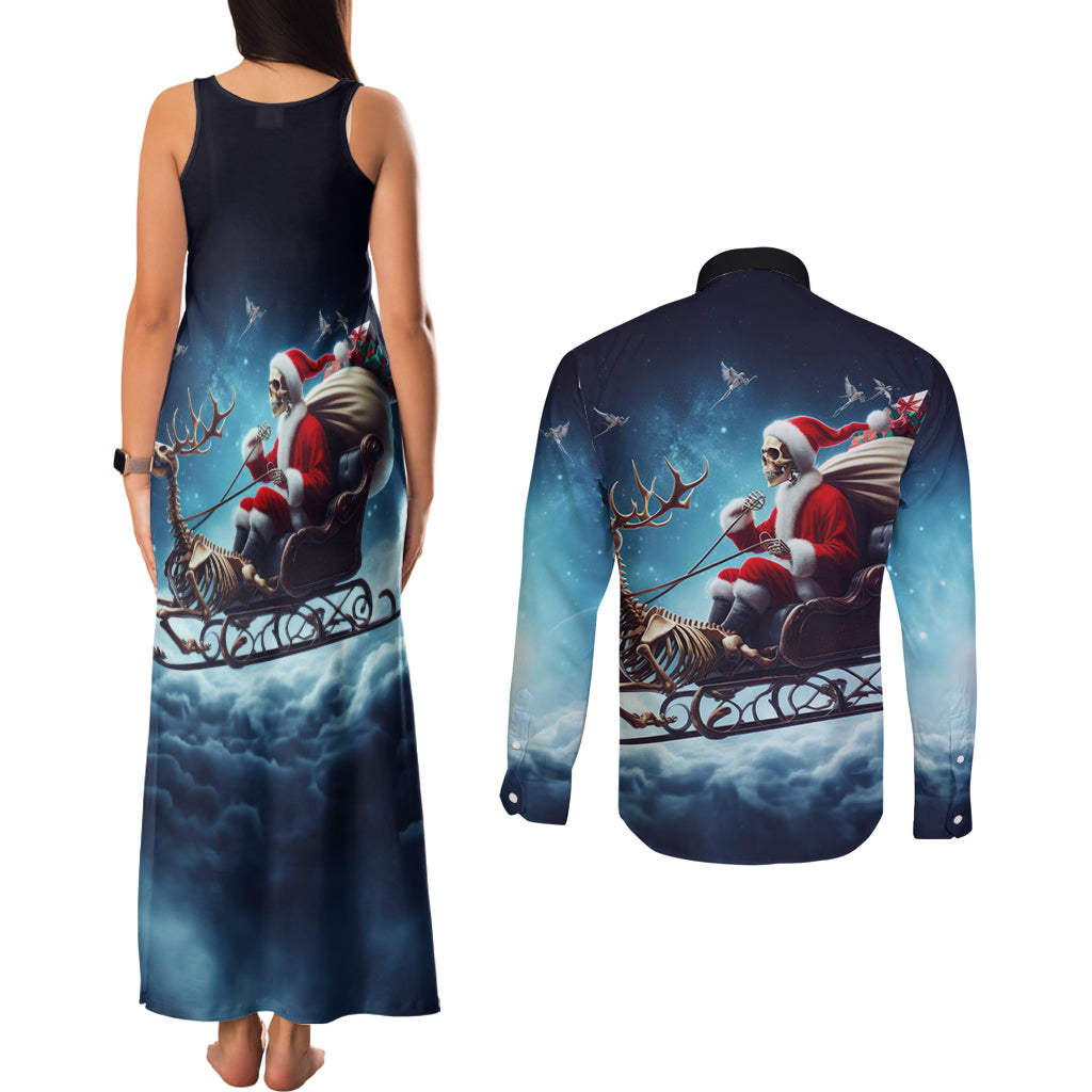 Skeleton Santa Claus Couples Matching Tank Maxi Dress and Long Sleeve Button Shirt Santa Claus Is Coming To Town - Wonder Print Shop
