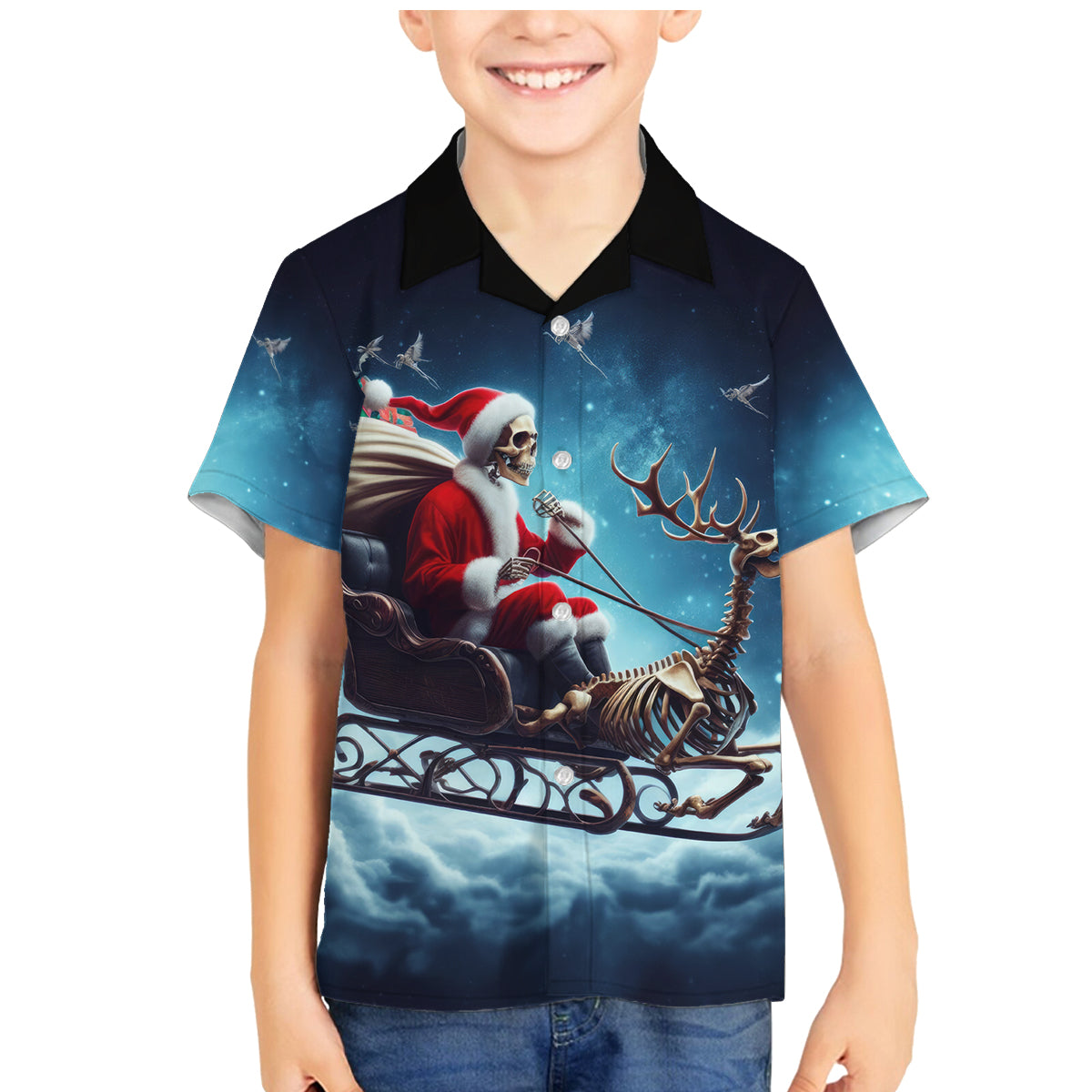 Skeleton Santa Claus Family Matching Mermaid Dress and Hawaiian Shirt Santa Claus Is Coming To Town - Wonder Print Shop