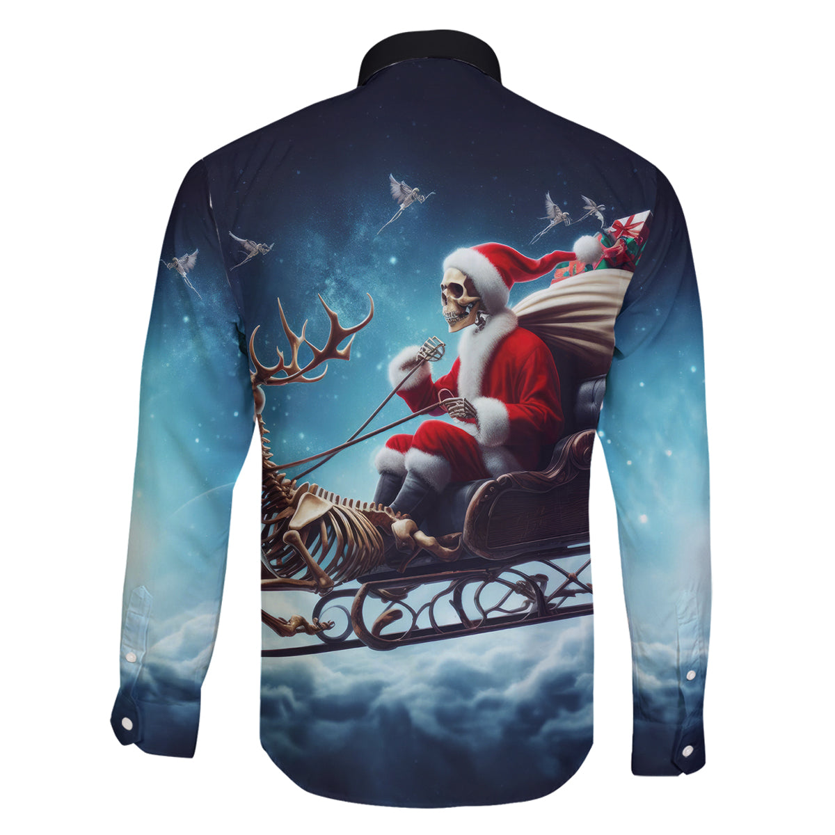 Skeleton Santa Claus Family Matching Off Shoulder Maxi Dress and Hawaiian Shirt Santa Claus Is Coming To Town - Wonder Print Shop