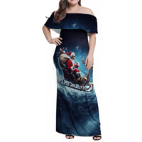 Skeleton Santa Claus Family Matching Off Shoulder Maxi Dress and Hawaiian Shirt Santa Claus Is Coming To Town - Wonder Print Shop
