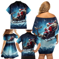 Skeleton Santa Claus Family Matching Off Shoulder Short Dress and Hawaiian Shirt Santa Claus Is Coming To Town - Wonder Print Shop
