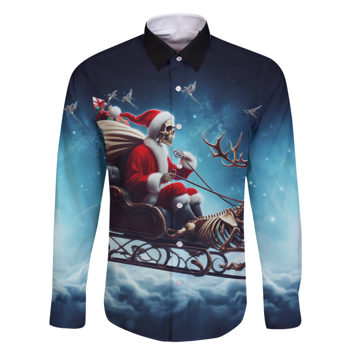 Skeleton Santa Claus Family Matching Off Shoulder Short Dress and Hawaiian Shirt Santa Claus Is Coming To Town - Wonder Print Shop