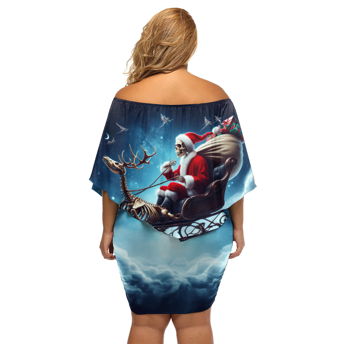 Skeleton Santa Claus Family Matching Off Shoulder Short Dress and Hawaiian Shirt Santa Claus Is Coming To Town - Wonder Print Shop