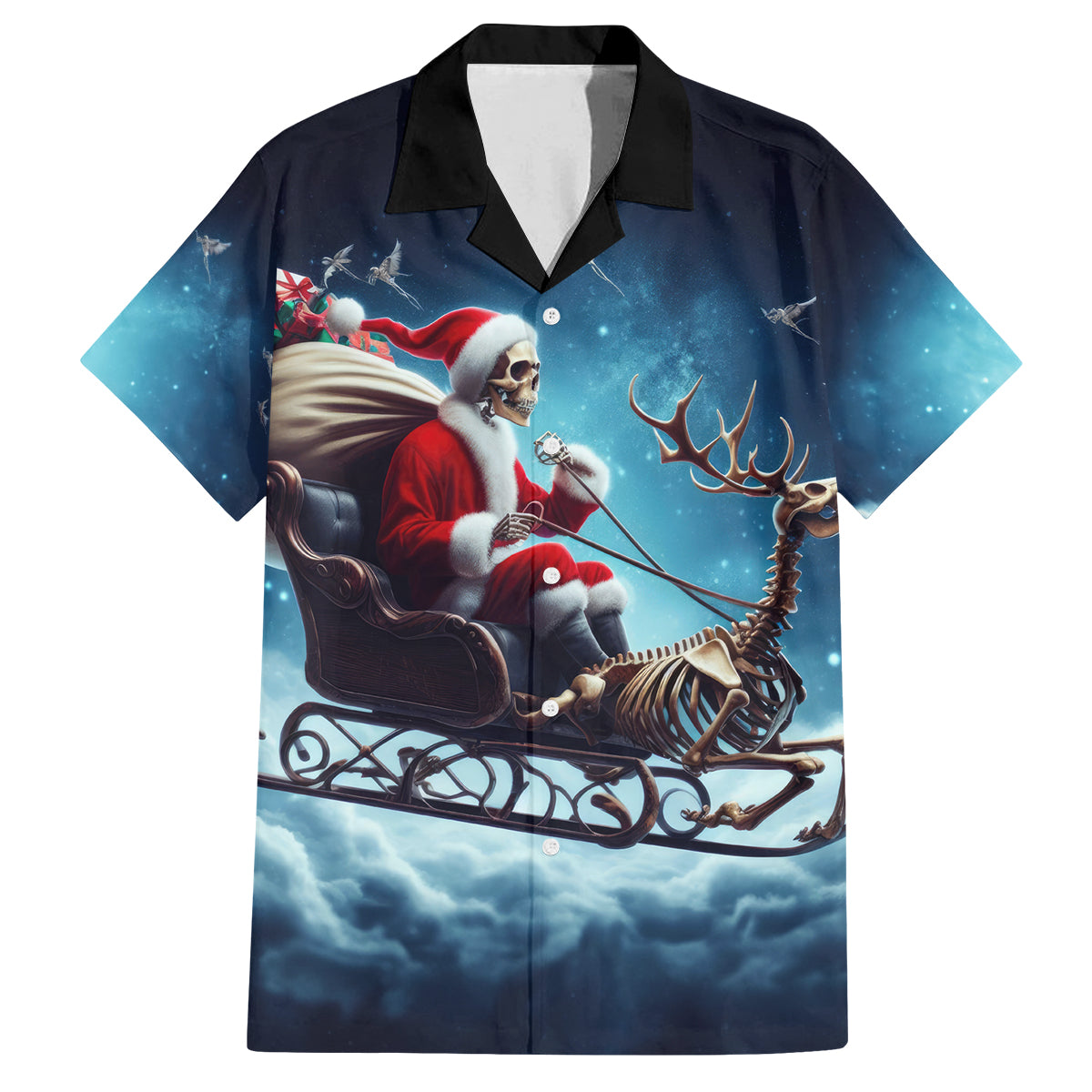 Skeleton Santa Claus Family Matching Puletasi Dress and Hawaiian Shirt Santa Claus Is Coming To Town - Wonder Print Shop