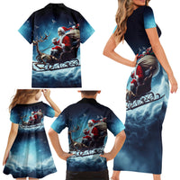 Skeleton Santa Claus Family Matching Short Sleeve Bodycon Dress and Hawaiian Shirt Santa Claus Is Coming To Town - Wonder Print Shop